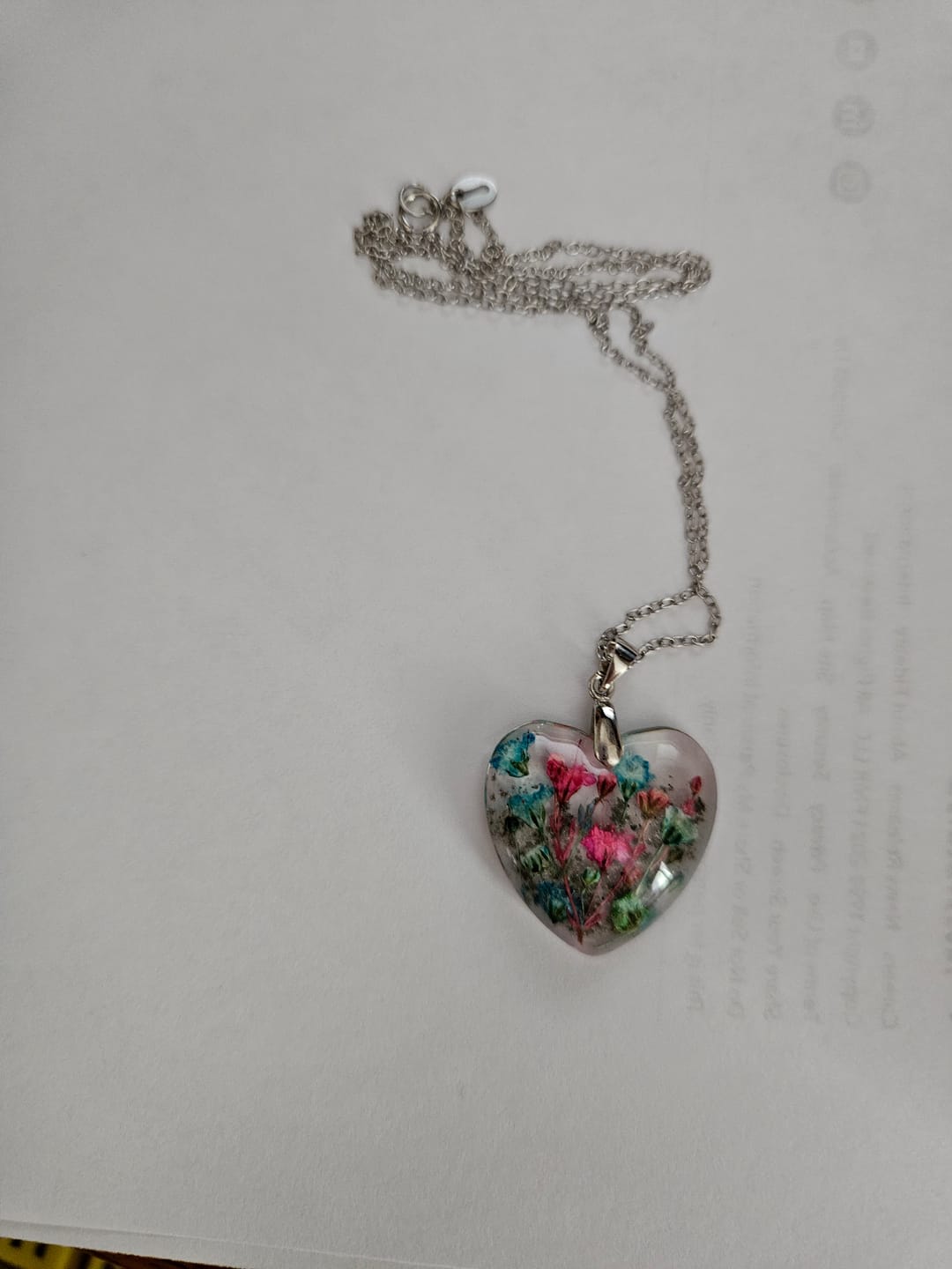 Customer photo review of Flower Heart Necklace with Real Flower and Cremains