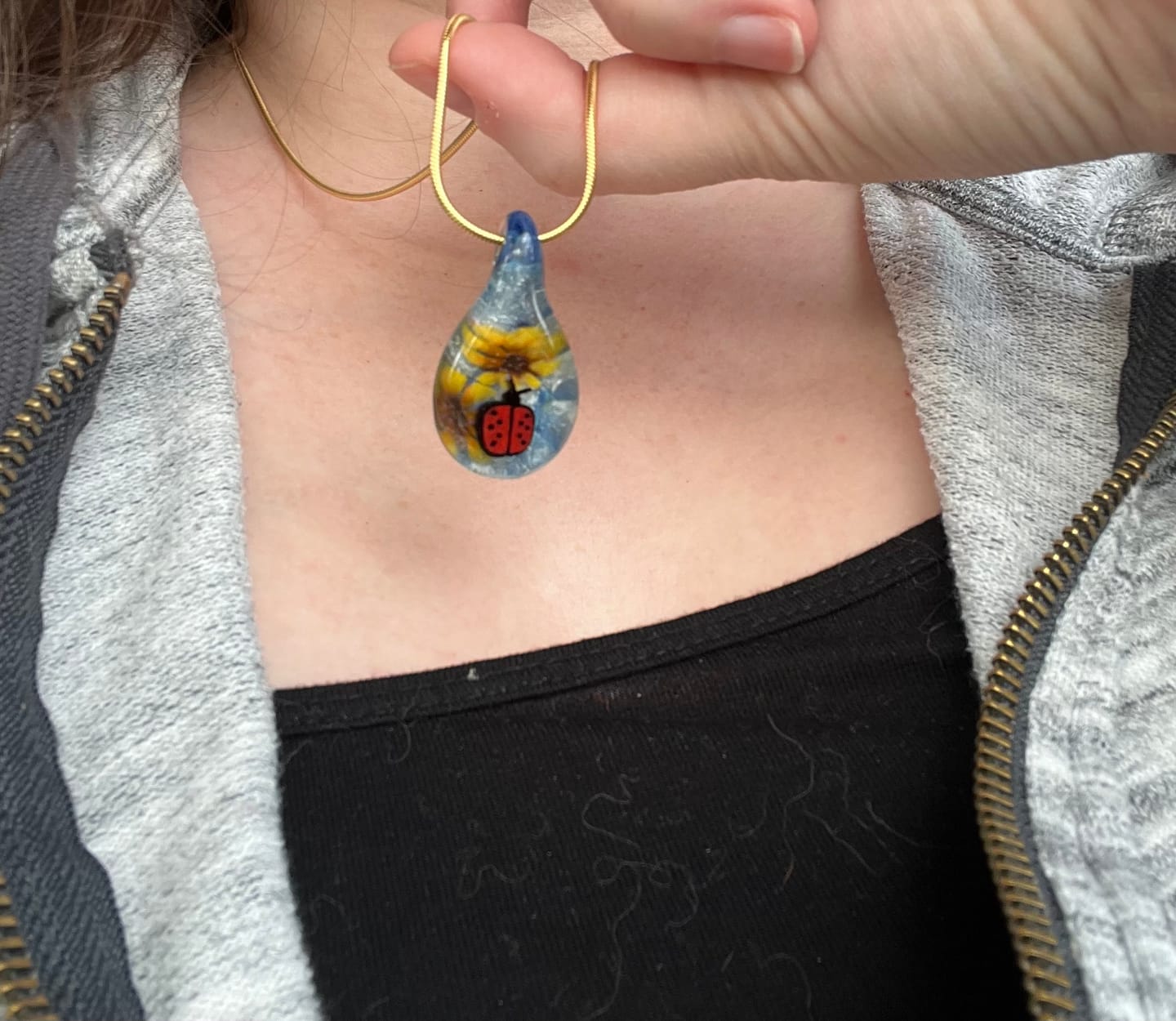 Customer photo review of Ladybug Pendant with Infused Cremation Ashes