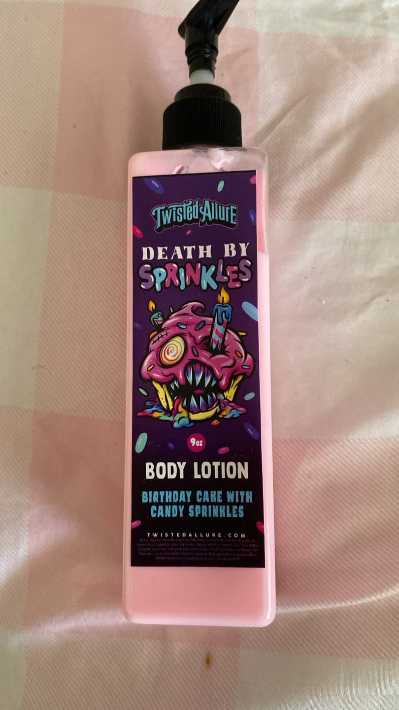 Customer photo review of Death by Sprinkles Body Lotion (Birthday Cake)