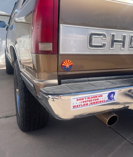 Customer photo review of I Voted for Waylon Jennings Bumper Sticker