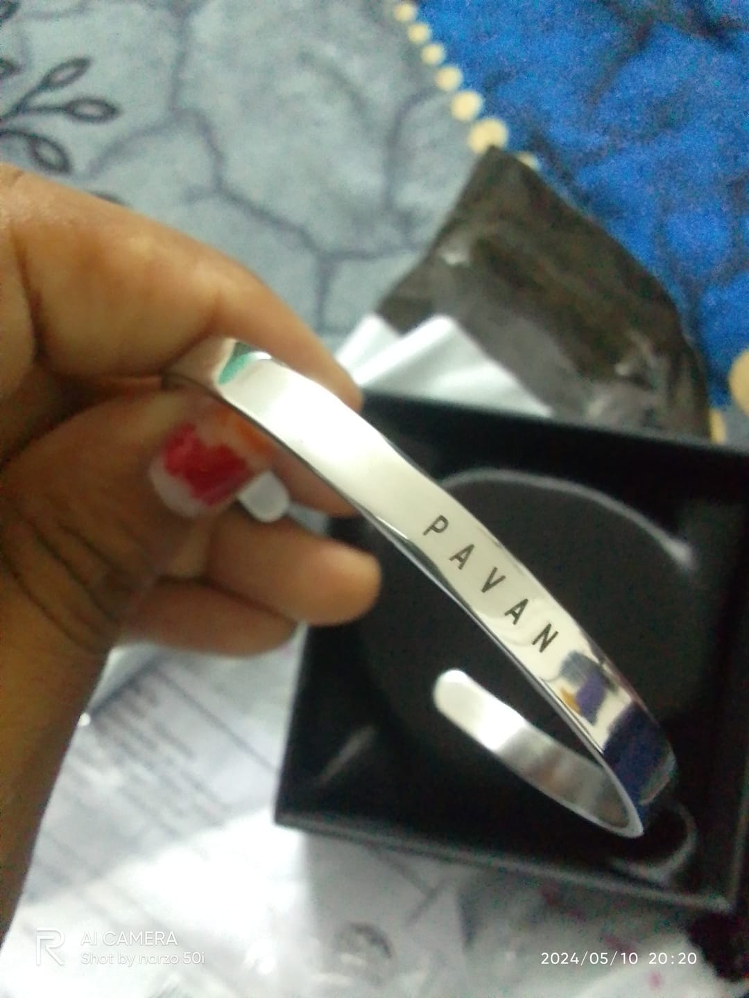 Customer photo review of Personalised Silver Kada