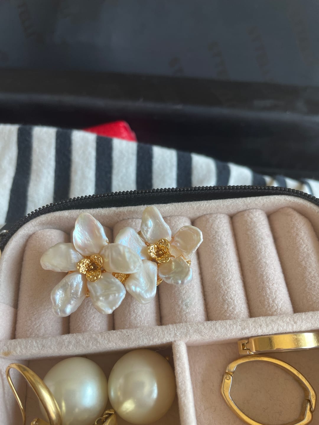Customer photo review of FLOWER - White Keshi Pearl Stud Earrings