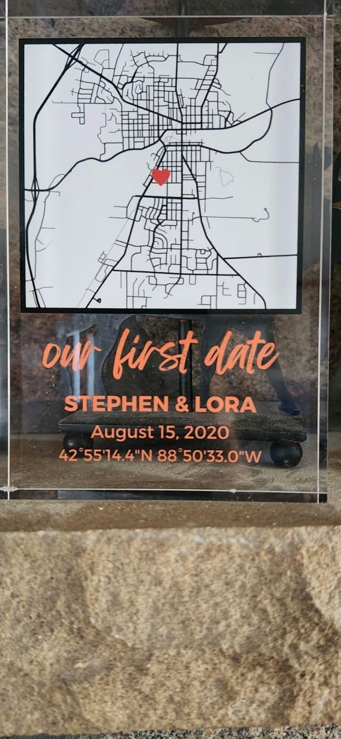 Customer photo review of Our First Date Map Plaque - Couple Map, Gift for Her, Acrylic Plaque Couple Gift, Custom Location, Couples Gift, Gifts for Wife and Husband