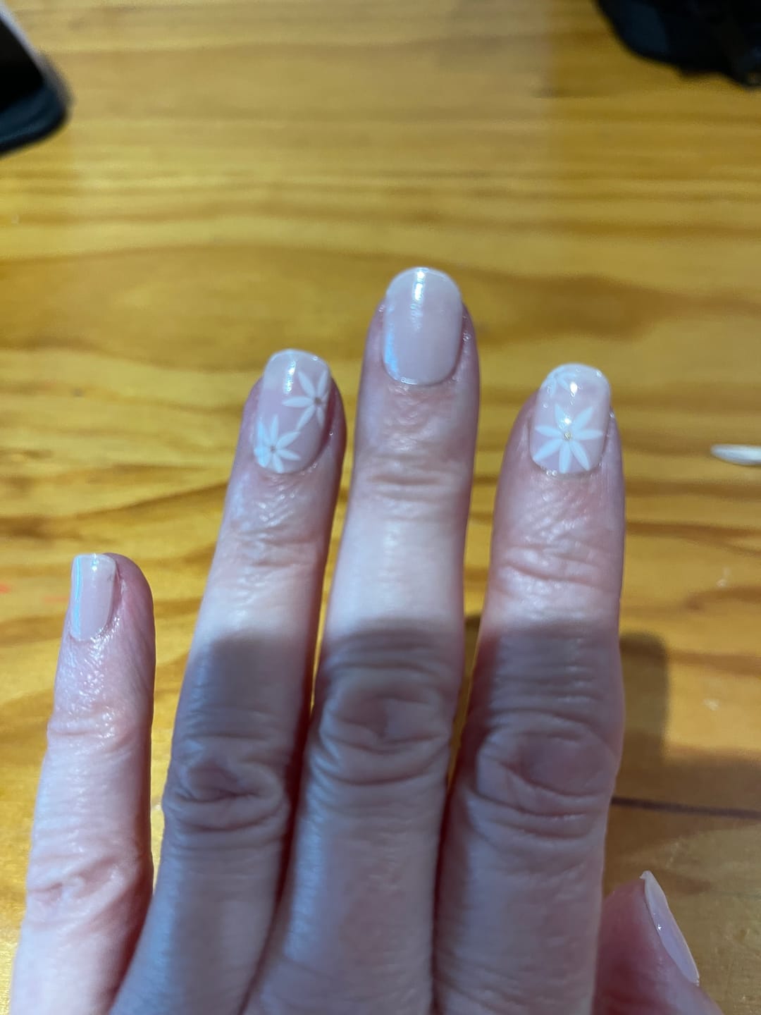 Customer photo review of Pretty Pink Daisies DIY Semicured Gel Nail Sticker Kit