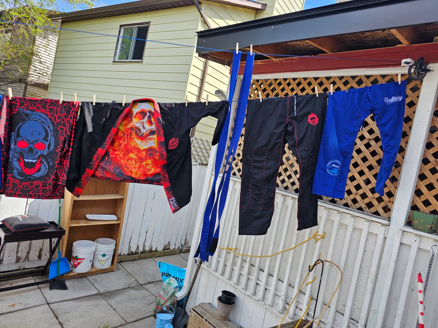 Customer photo review of Fiery Skull Flame Lapel Rash Guard lining Jiu Jitsu (BJJ GI)