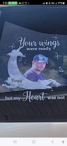 Customer photo review of Memorial Upload Photo On Moon, A Big Piece Of My Heart Lives In Heaven Personalized Decal