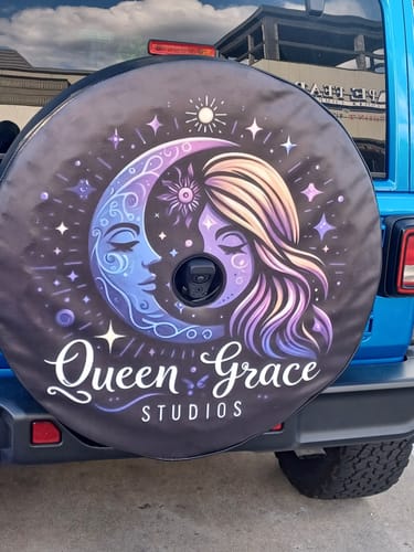 Customer photo review of Custom Spare Tire Cover for Jeep, RV, Bronco Camper, Trailer, & More
