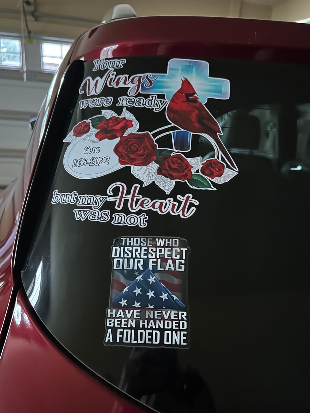 Customer photo review of Stand For The Flag, Kneel For The Fallen Decal
