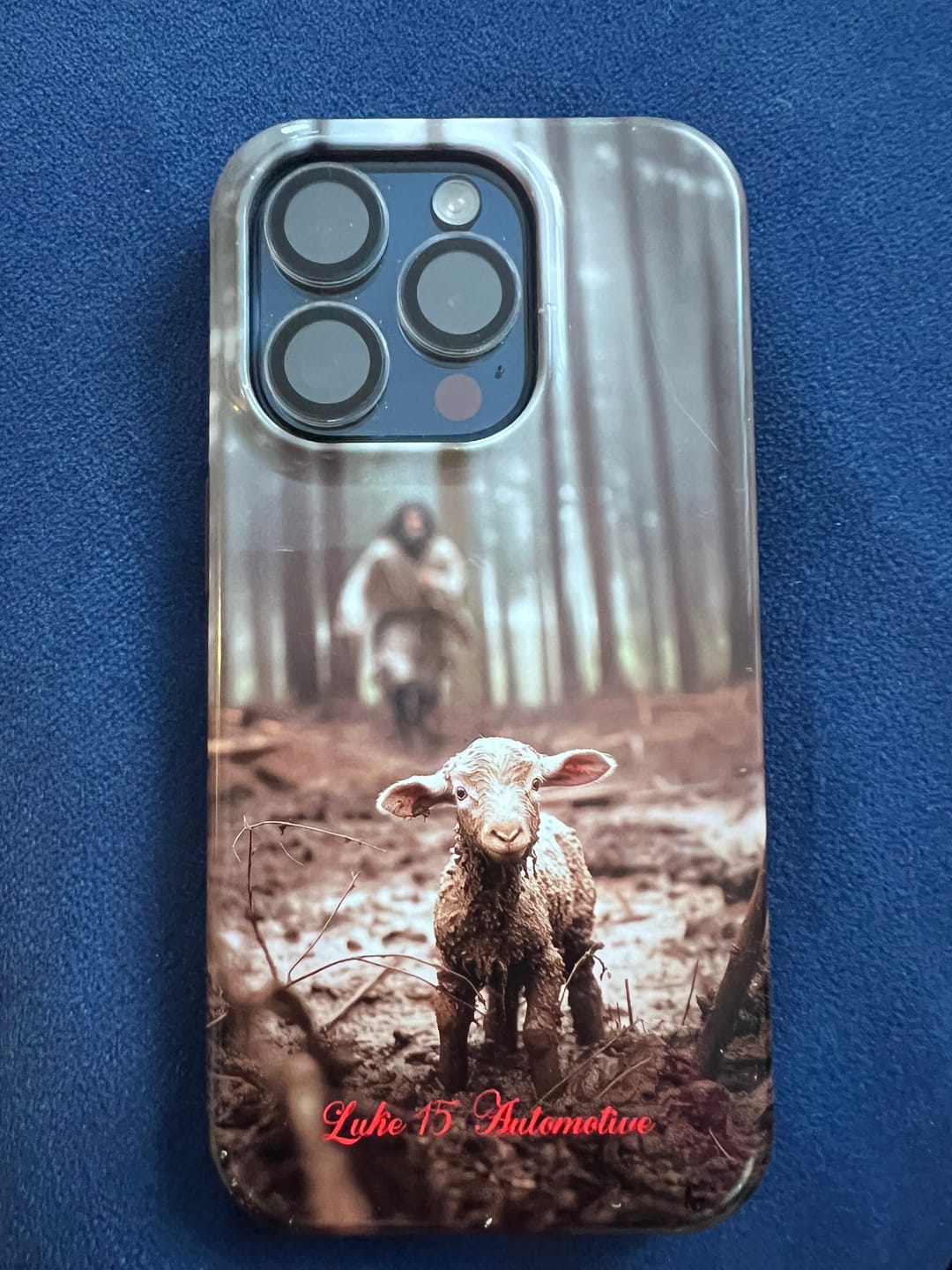 Customer photo review of Jesus With The Sheep, Jesus Running After Lamb, Phone Case