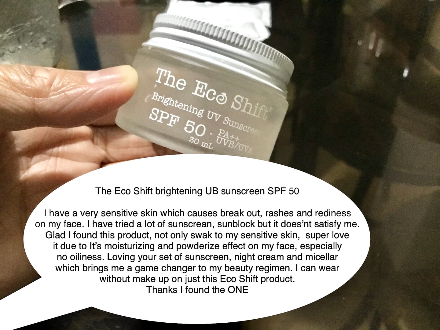 Customer photo review of Brightening UV Sunscreen & Skin Primer with SPF 50