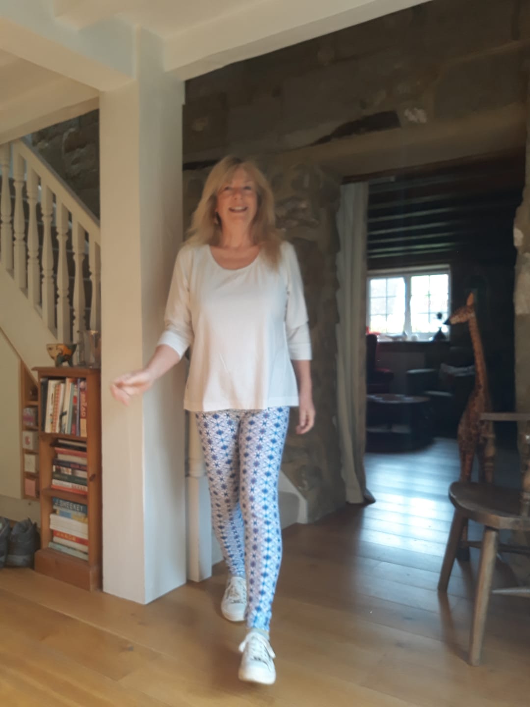 Customer photo review of Blue/Red Abstract Floral on White Lycra Spandex Fabric
