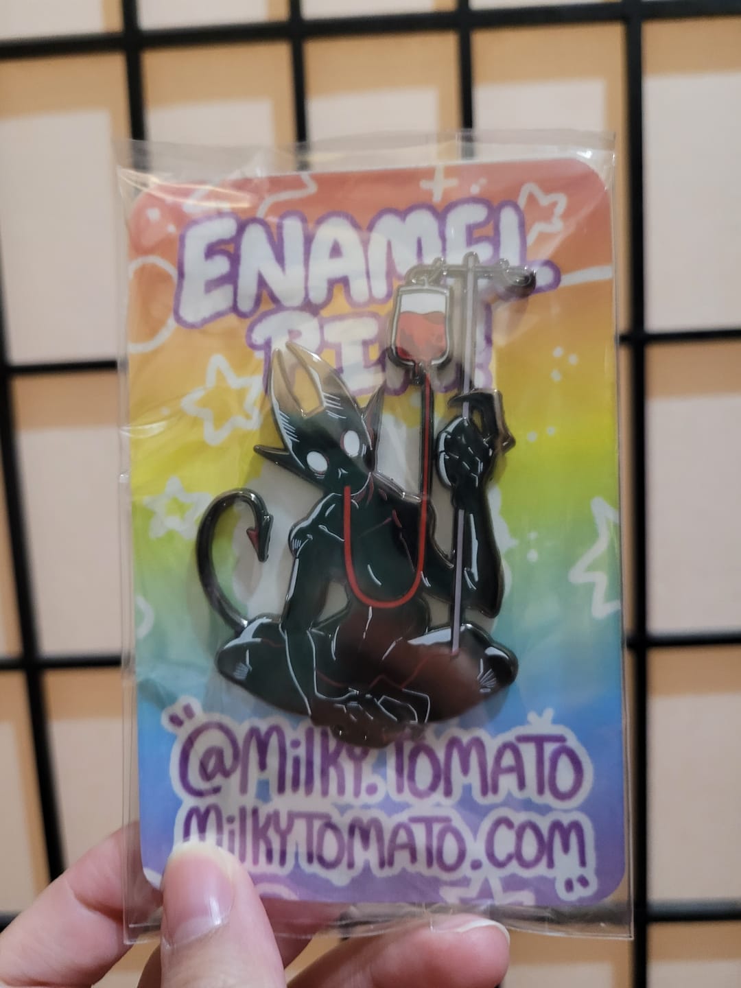 Customer photo review of Blood Bag Demon Enamel Pin