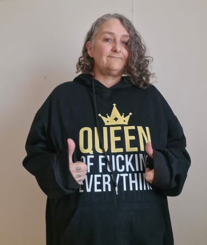 Customer photo review of Queen of F*cking Everything Hooded Jumper