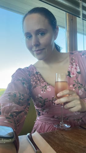 Customer photo review of Phoebe Long Sleeve Mesh Dress, Pink