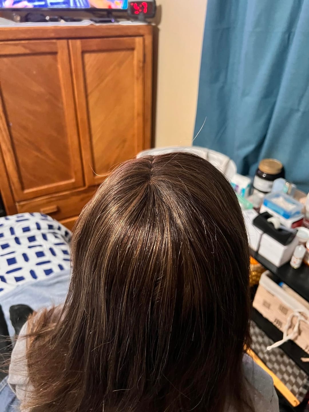 Customer photo review of Mono Hair Topper Virgin Human Hair Brown Balayage #2/8/2