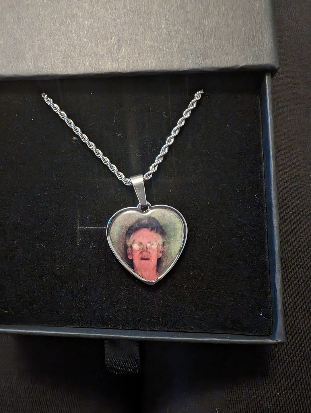 Customer photo review of Custom Engravable Heart Photo Necklace