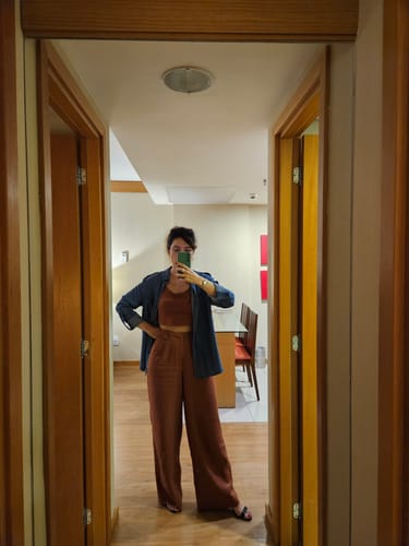 Fátima D. review of Calça Pantalona de Linho Graviola Terracota image 1 out of 1