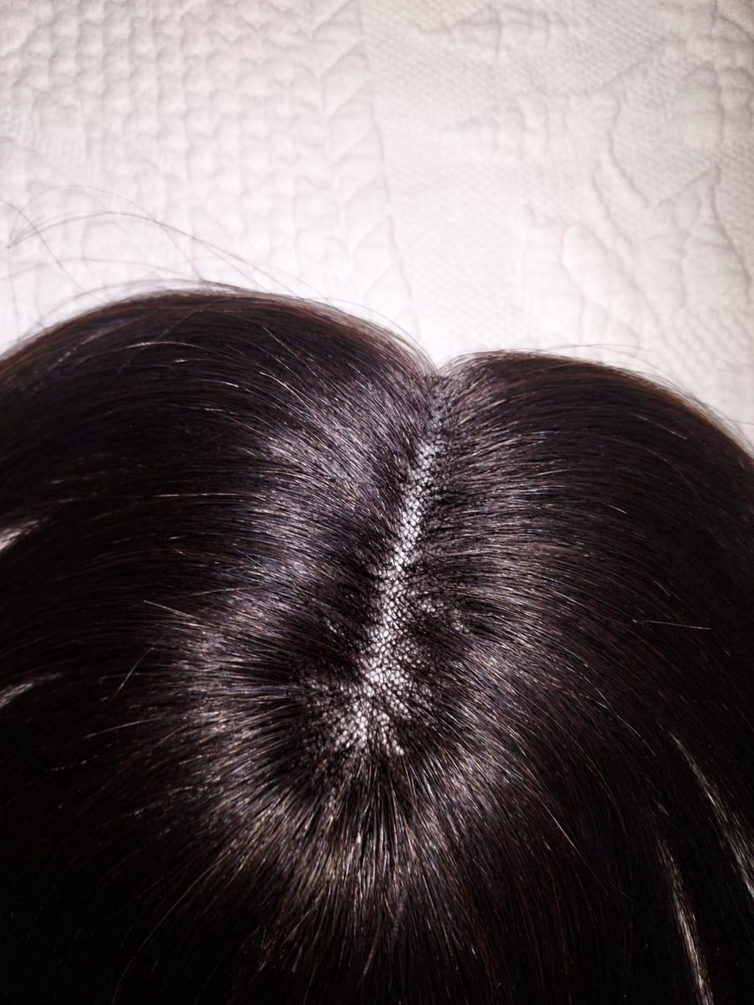 Customer photo review of Virgin Human Hair Mono Hair Topper for Full Volume Darkest Brown #2