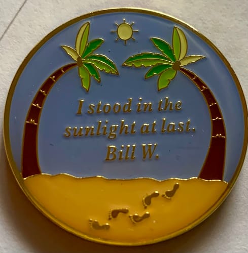 Customer photo review of 26 Year Beach Themed Specialty Tri-Plated AA Recovery Medallion - Twenty Six Year Chip/Coin + Velvet Case