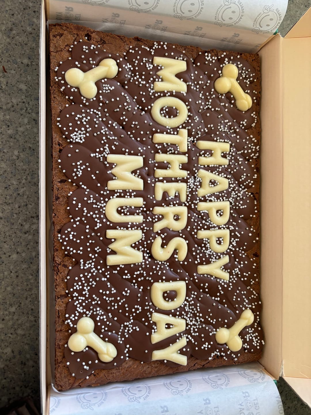 Customer photo review of Mega custom message dick brownie