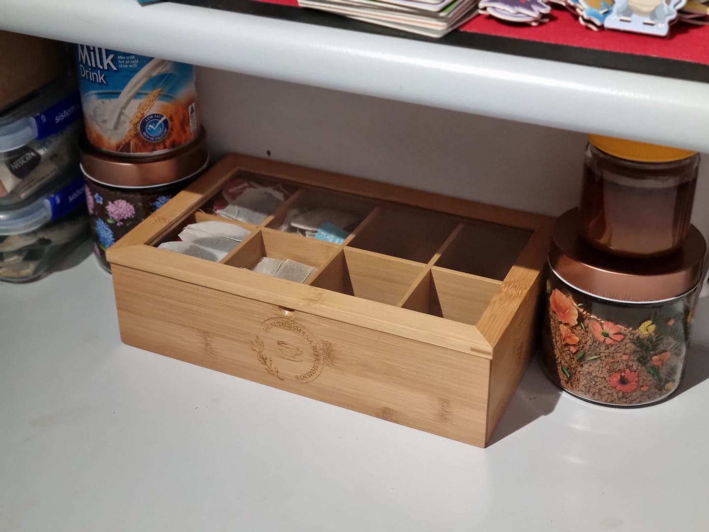 Customer photo review of Engraved Bamboo Tea Bag Storage Box - 8 Slots