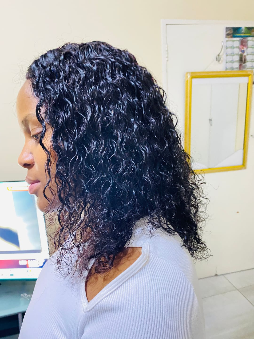 Customer photo review of Effortless Glueless Lace Frontal Curly Bob Wig  - Made from Human Hair