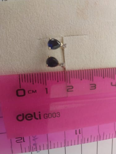 Customer photo review of Created Sapphire & Diamond Pear Shape Stud Earrings in 9ct Yellow Gold