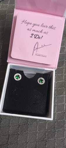 Customer photo review of Silver Forest Green Shining Halo Studs