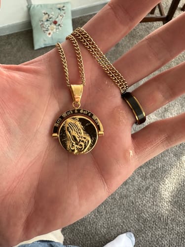 Customer photo review of 'Hard Work & God's Work' - Double Sided Pendant ( Gold )