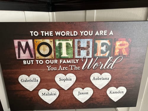 Customer photo review of You Are The World Custom Names Canvas For Mom