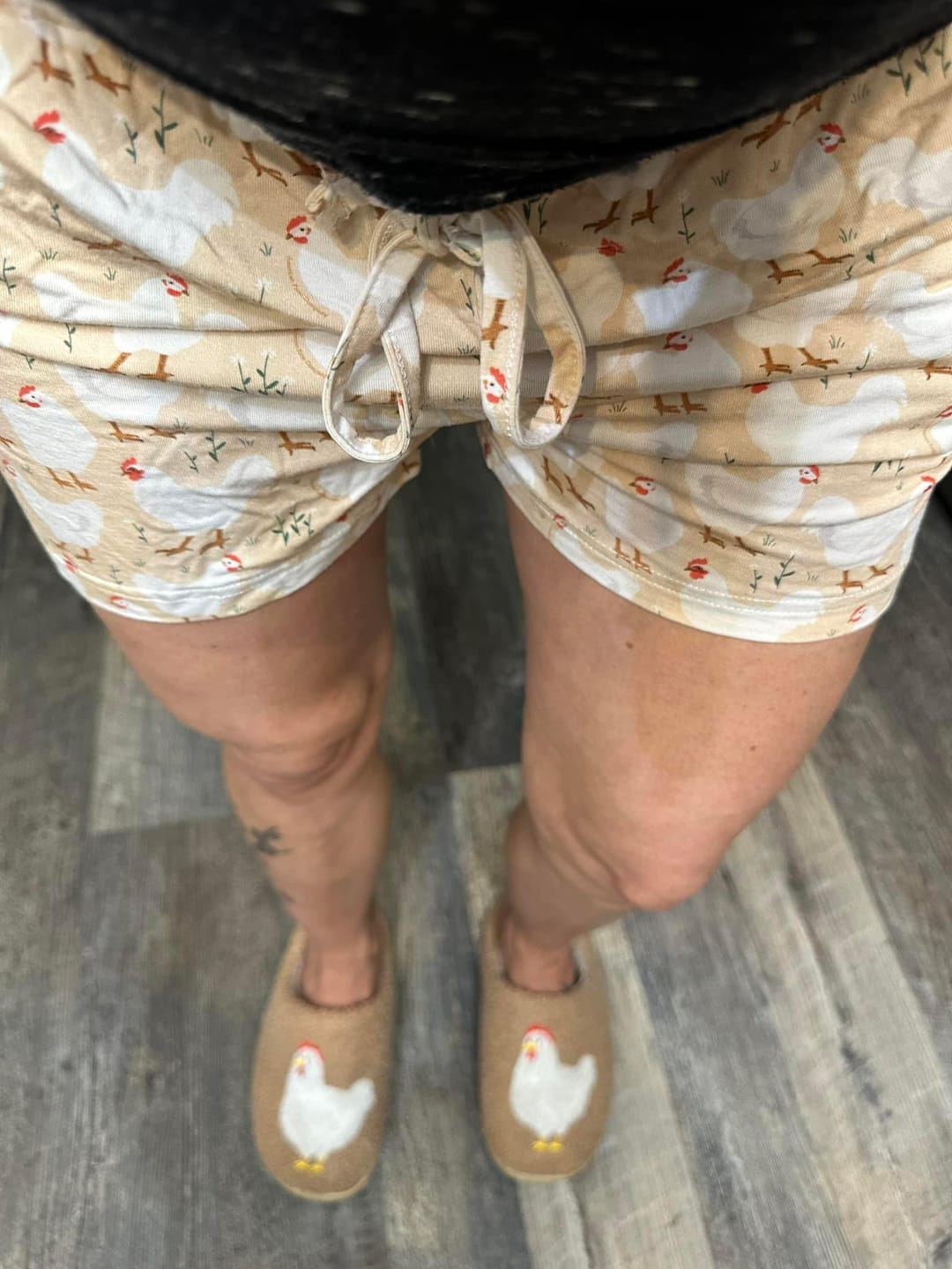 Customer photo review of Brown Fuzzy Chicken Slippers - Adult