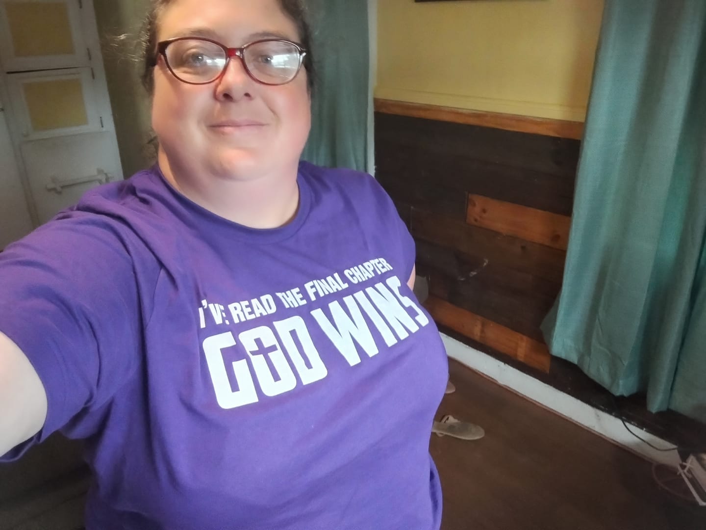 Customer photo review of I've Read The Final Chapter God Wins Women's Christian T-shirt
