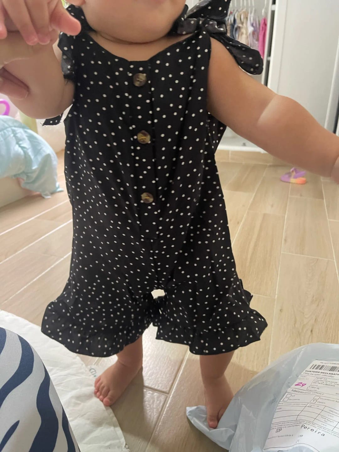 Customer photo review of Polka Dot Tie Shoulder Romper