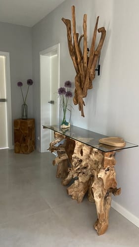 Customer photo review of Teak Wurzelholz Konsole NAGA Breite 140cm mit Glasplatte - Unikat