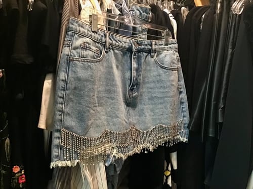 Customer photo review of Rhinestone Hem Mini Straight Denim Skirt