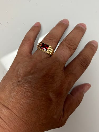 Customer photo review of 18 karat Gold Ring Red Ruby with 2 Natural Diamonds Accents Ring For Men