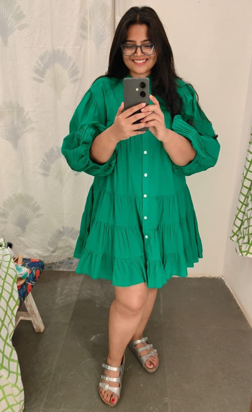 Customer photo review of Anna Forest Green Cotton Midi Dress
