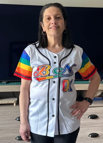 Customer photo review of Custom White LGBT Rainbow For Pride Month Raglan Sleeves Authentic Baseball Jersey