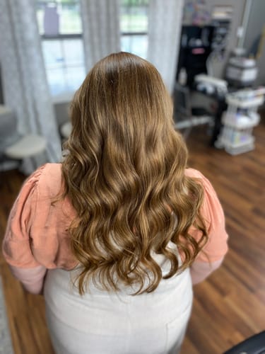 Customer photo review of Full Shine Genius Weft Hair Extensions 100% Virgin Human Balayage Highlights  (#4/27/4)