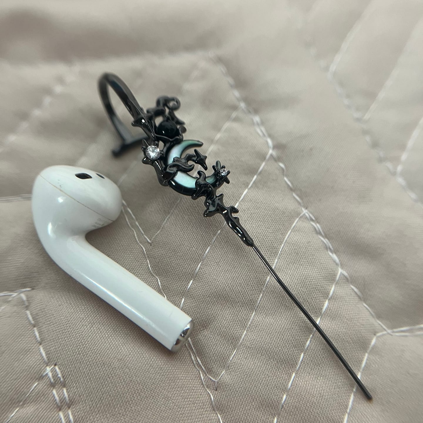 Customer photo review of "MYTH OF THE MOON" 925 Sterling Silver Statement Celestial Moon Dangle Needle Piercing Earring
