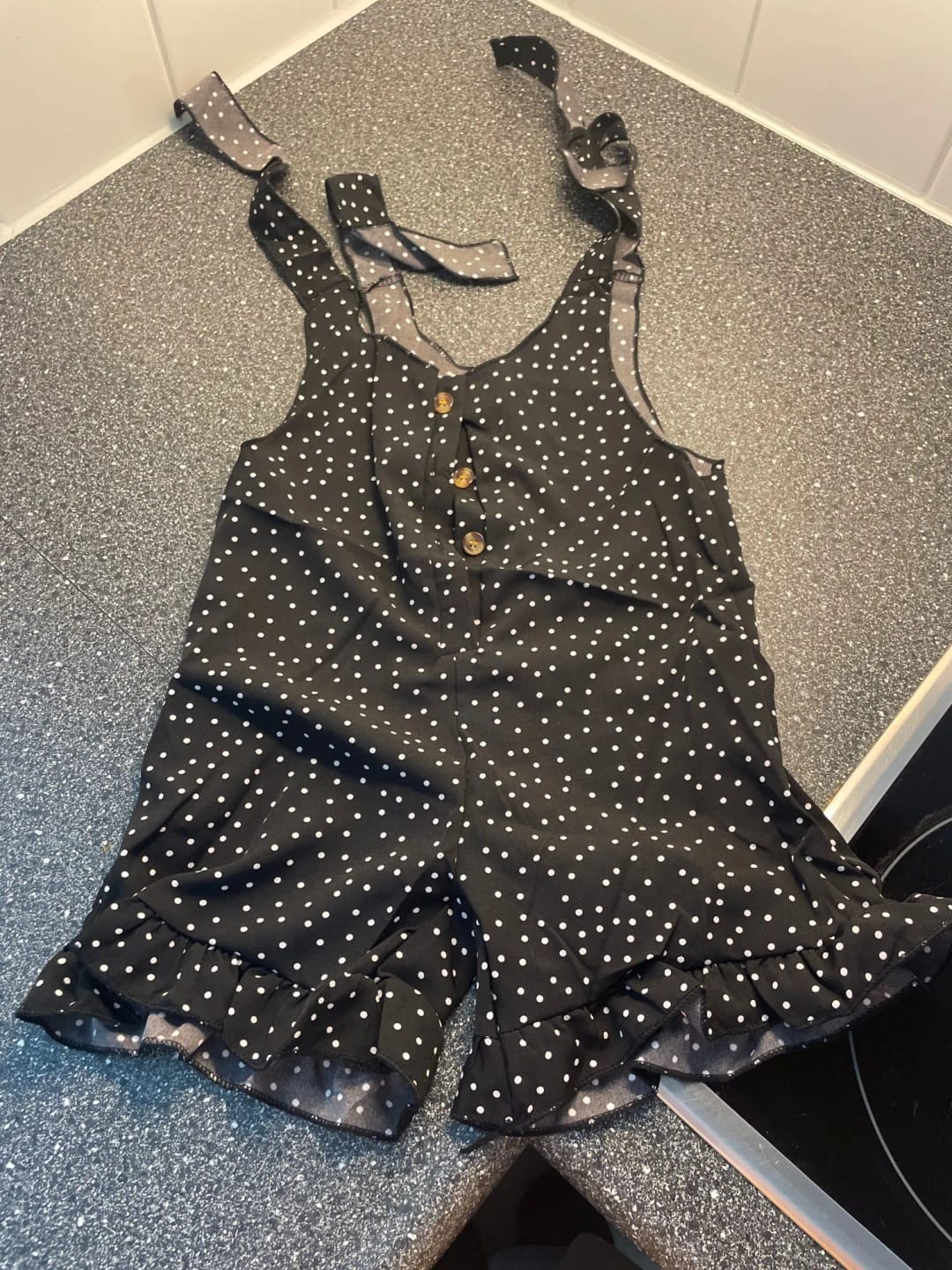 Customer photo review of Polka Dot Tie Shoulder Romper