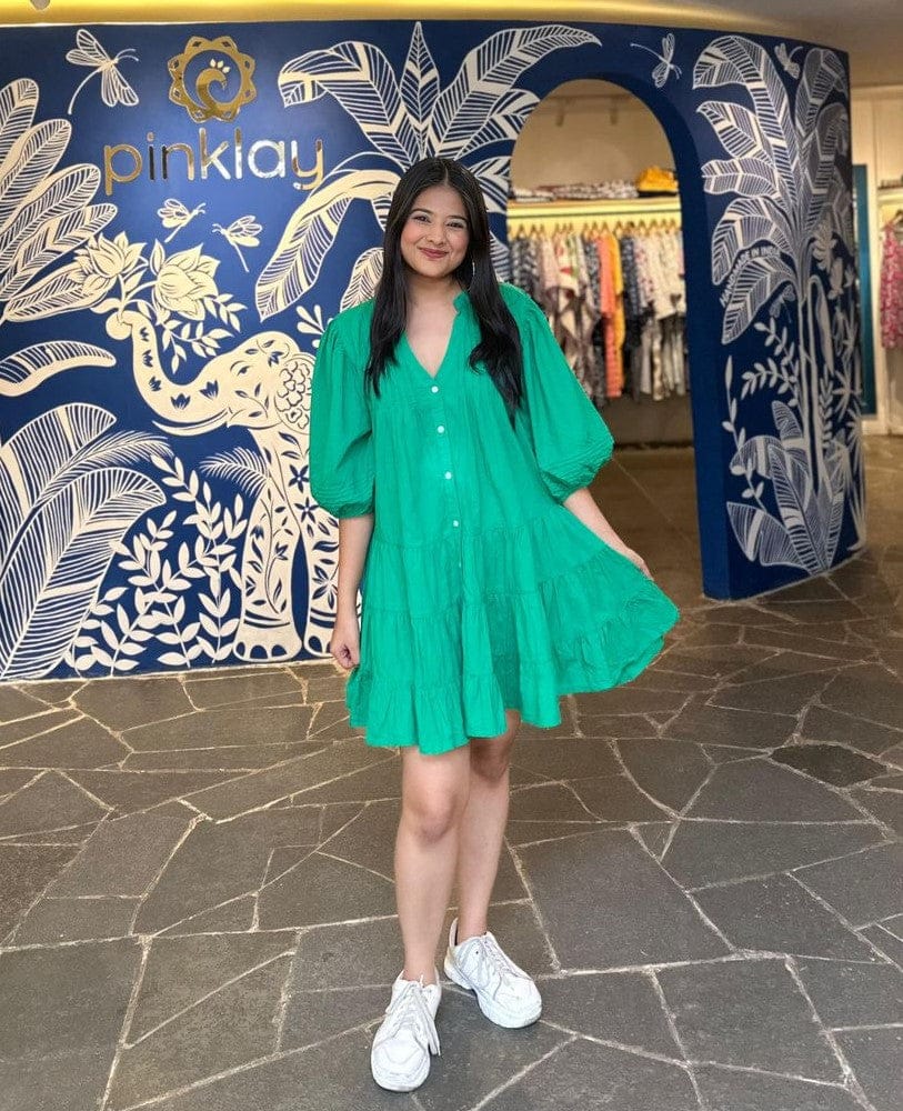 Customer photo review of Anna Forest Green Cotton Midi Dress