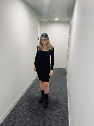 Customer photo review of Long Sleeve Midi Shapewear Dress