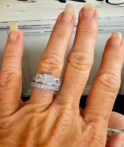 Customer photo review of 3-Stone 1.6ct Princess CZ Ring Set in Sterling Silver