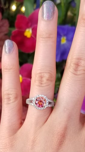 Customer photo review of Halo Red Orange CZ Split Shank Ring in Sterling Silver