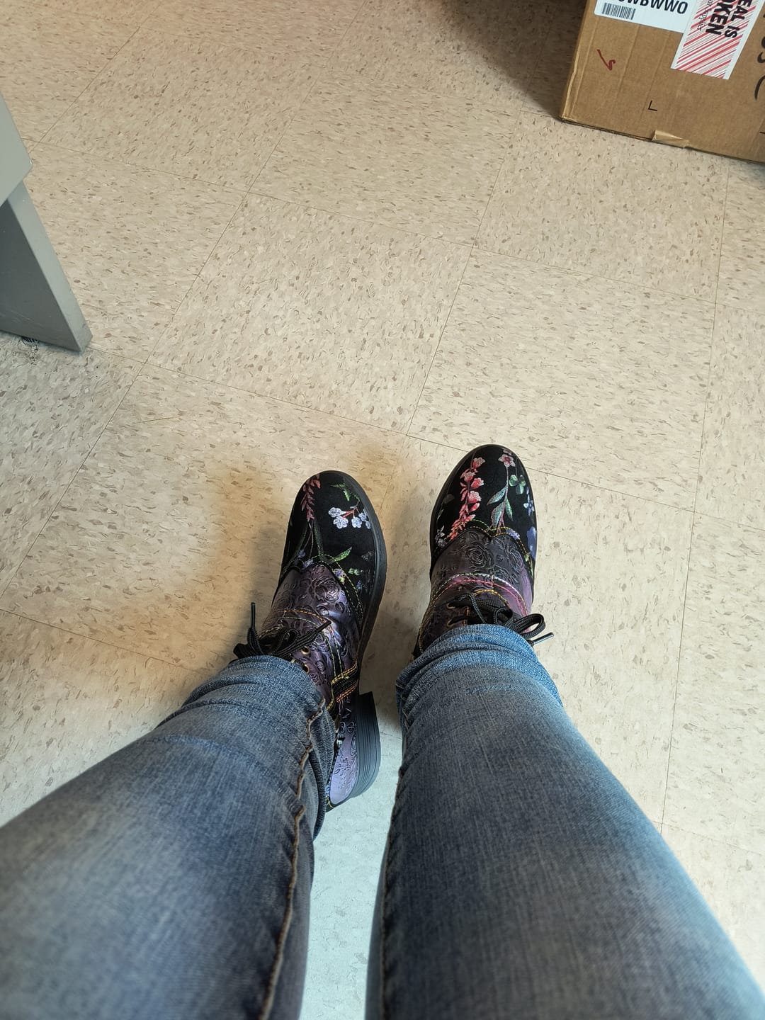Customer photo review of Genuine Leather Embossed Comfy Ankle Boots