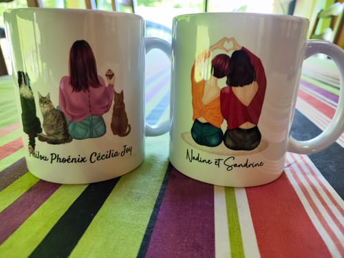 Customer photo review of Mug Personnalisé - Femme et Animaux - Chien Chat et Lapin