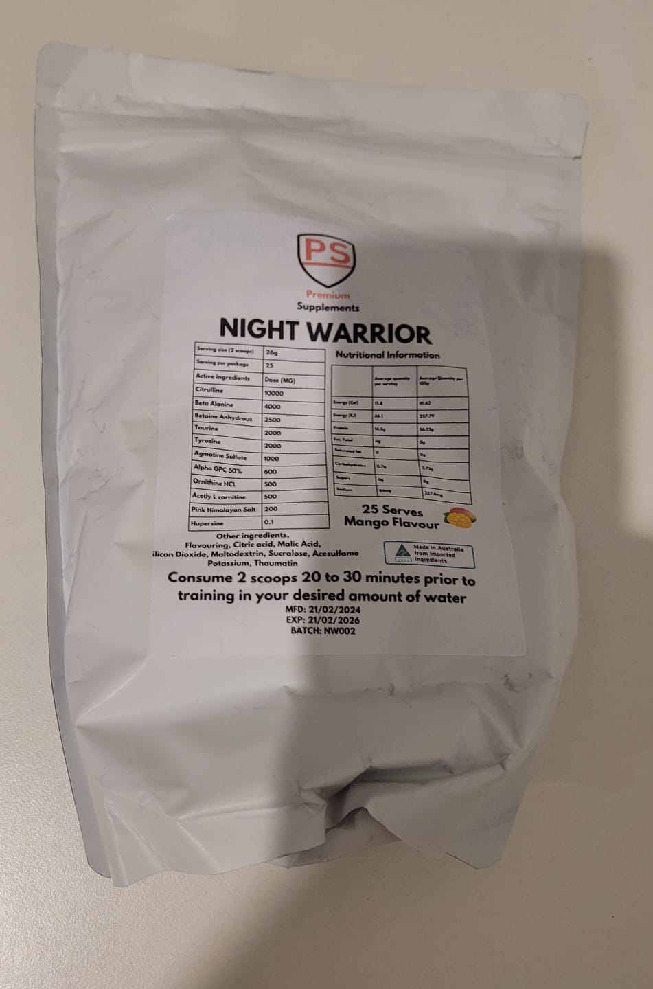 Customer photo review of Night warrior Caffeine-free Pre-workout