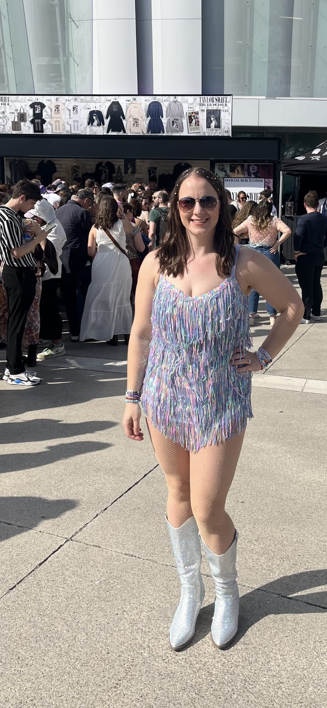 Customer photo review of Shake It My Way Short Sequin Fringe Mini Dress