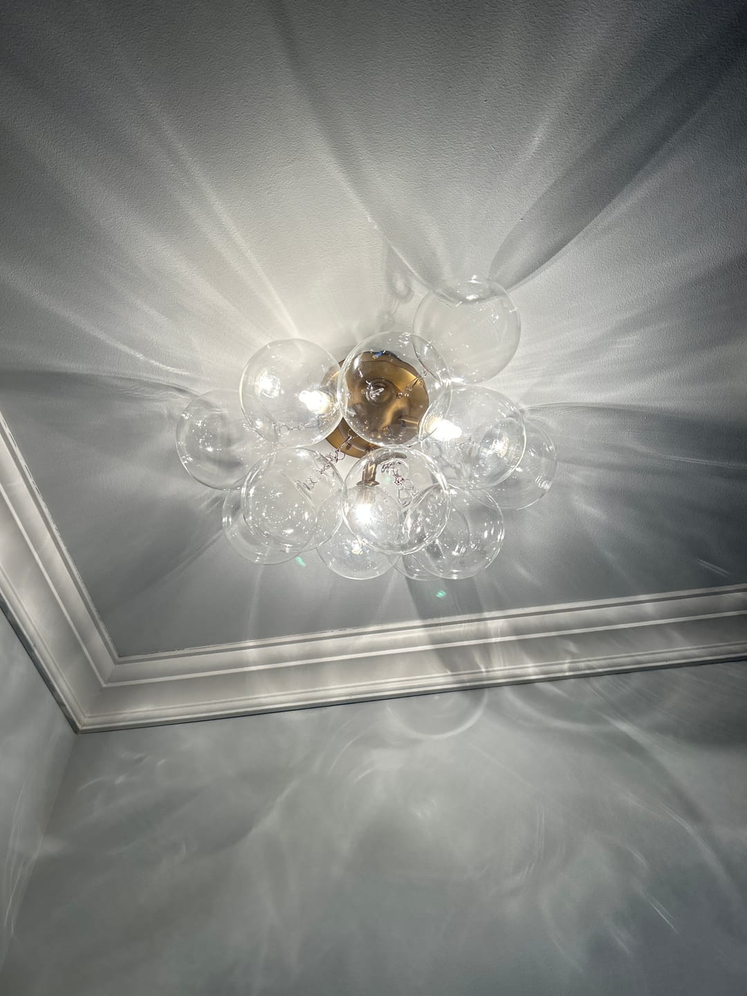Customer photo review of 3-Light Brass Cluster Clear Glass Globe Bubble Ceiling Light